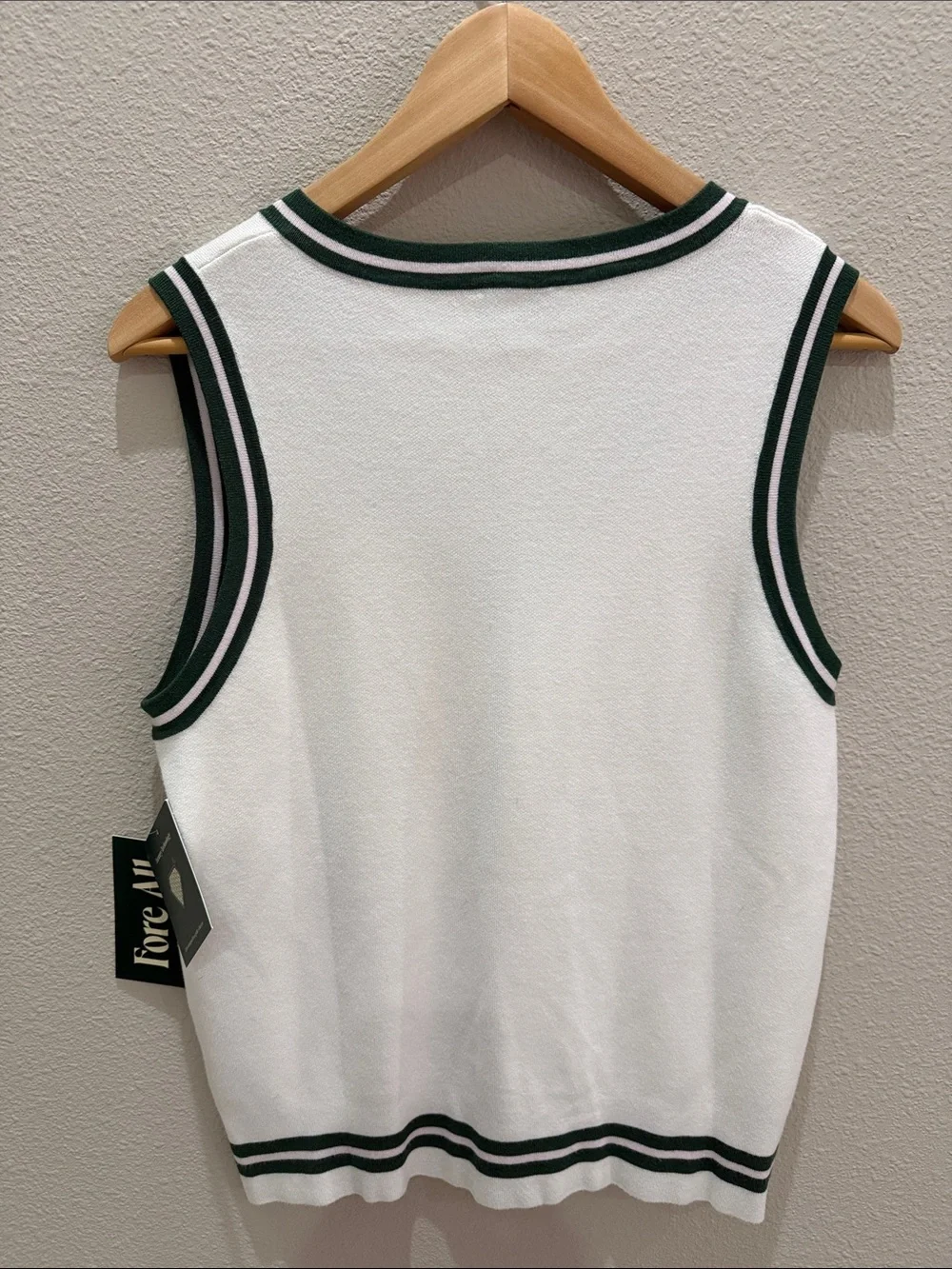 Fore All White V-Neck Tank with Dark Green Trim - Picture 4 of 4